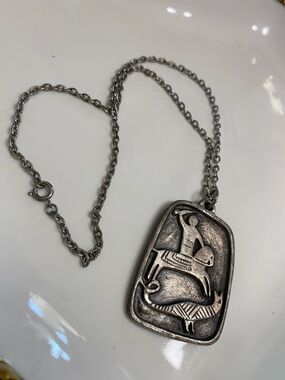 Pewter Pendant “Slaying the Dragon” Motif Necklace